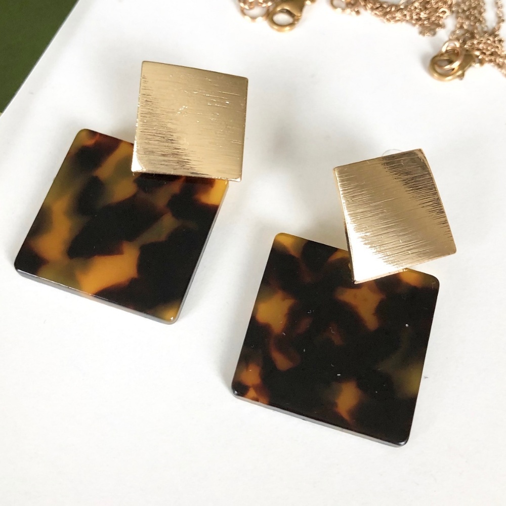 🌿LaKim Tortoise & Gold Classy Square Geo Earrings
